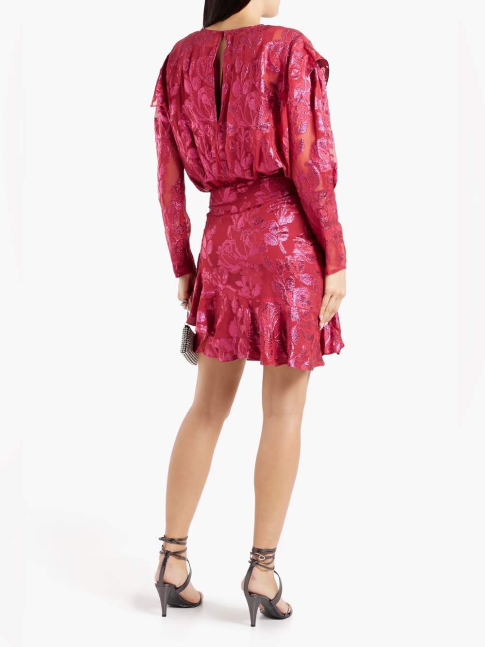 IRO Murai Metallic Fil coupé silk-blend Georgette Dress Fuchsia FR 34 MSRP $770 - Picture 3 of 7